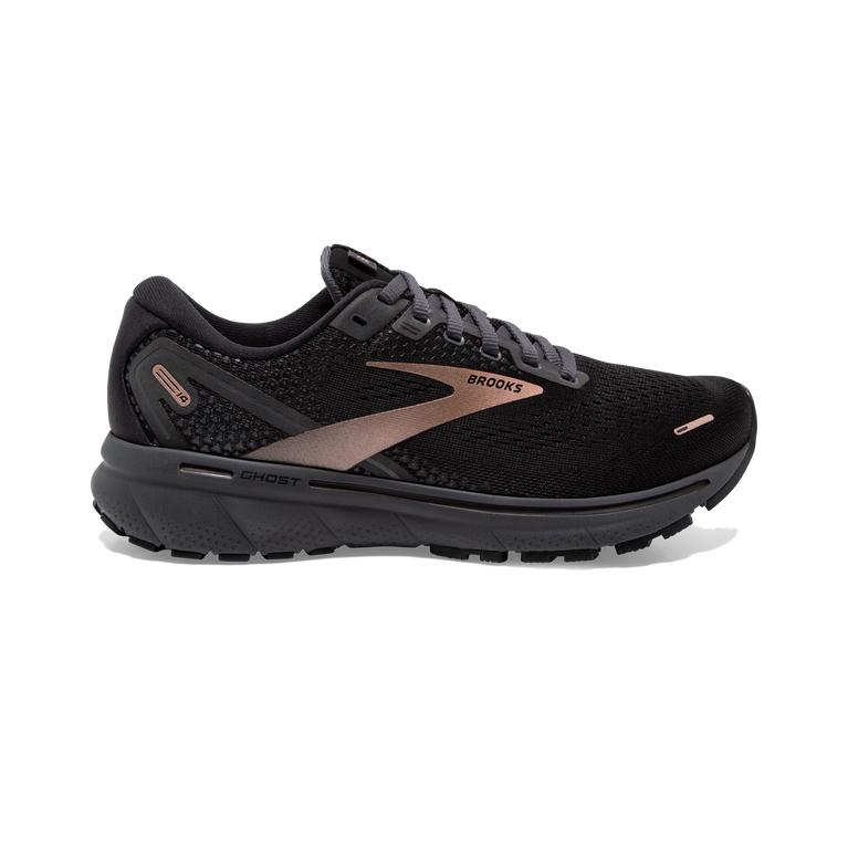 Brooks Women's Ghost 14 Cushioned Road Running Shoes - Black/Ebony/grey Charcoal/Rose Gold (FDKO5376